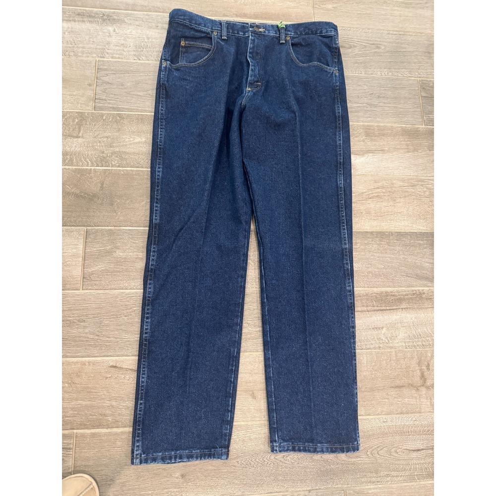 Wrangler Men's Jeans 38x32 Dark Blue Denim Straight Leg 100% Cotton Made in Mexi